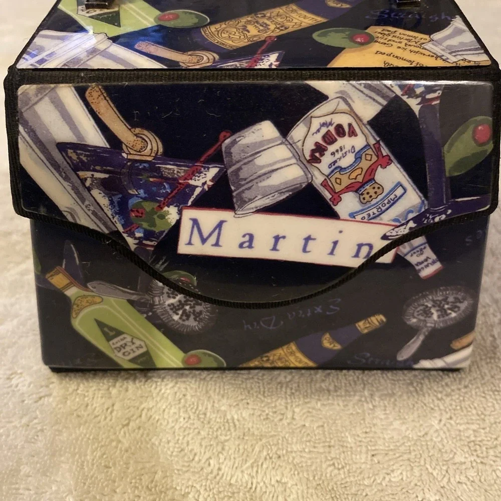 Martini Travel Jewelry Case/Hard Vinyl Vanity Bag with Mirror Inside